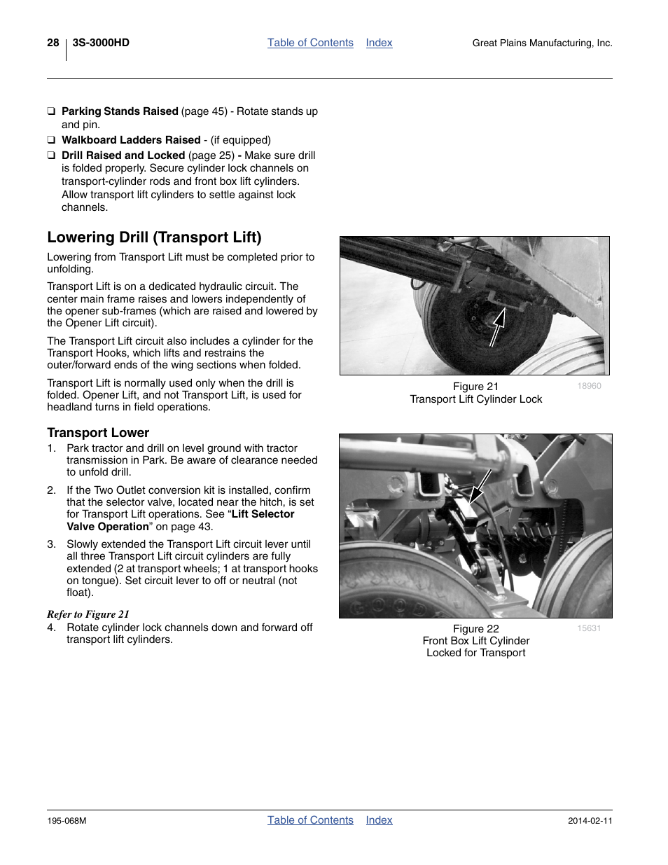 Lowering drill (transport lift), Transport lower | Great Plains 3S-3000HDF Operator Manual v2 User Manual | Page 32 / 118