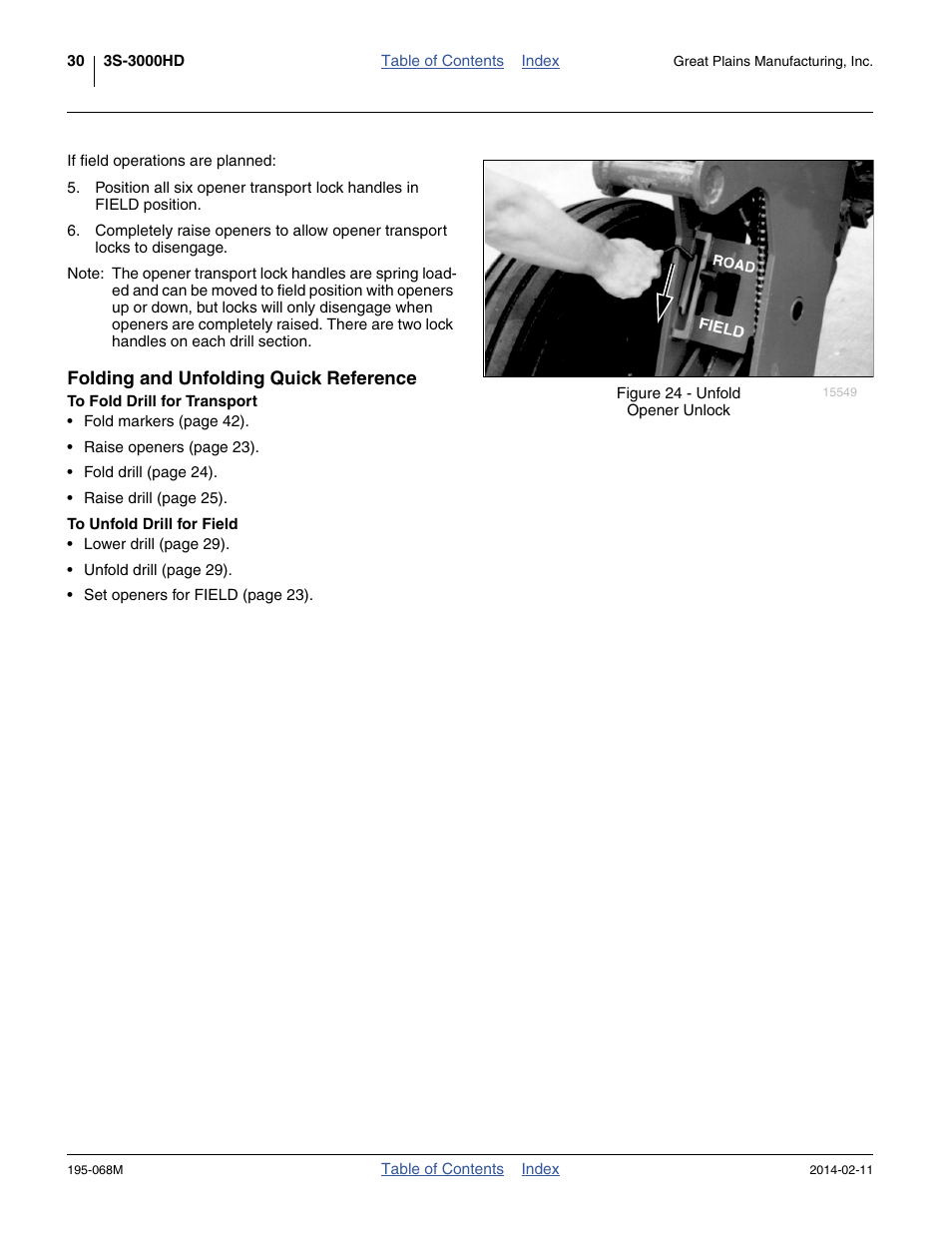 Folding and unfolding quick reference, To fold drill for transport, To unfold drill for field | Great Plains 3S-3000HDF Operator Manual v2 User Manual | Page 34 / 118