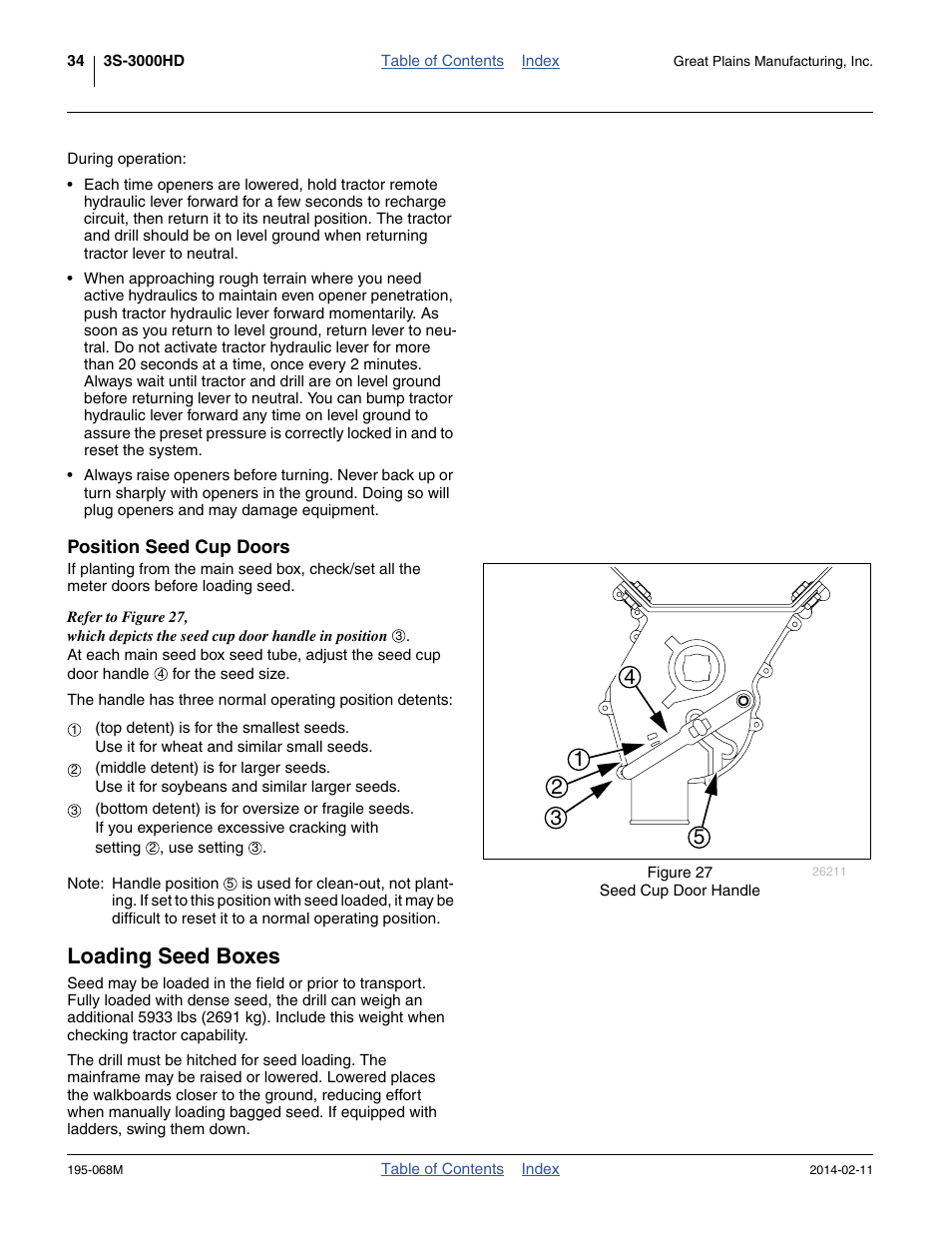 Position seed cup doors, Loading seed boxes | Great Plains 3S-3000HDF Operator Manual v2 User Manual | Page 38 / 118