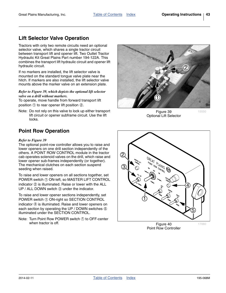 Lift selector valve operation, Point row operation, Lift selector valve operation point row operation | Great Plains 3S-3000HDF Operator Manual v2 User Manual | Page 47 / 118