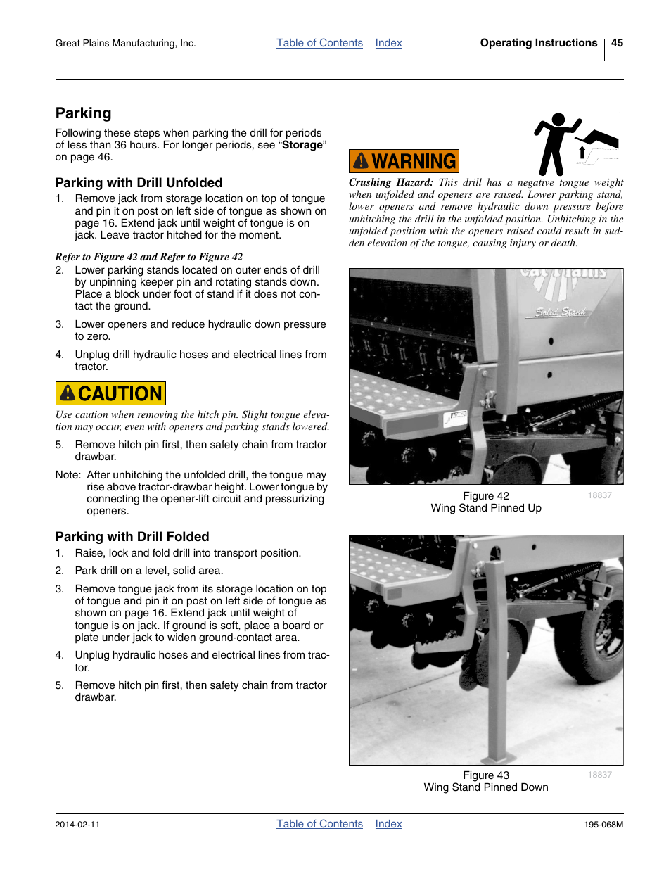 Parking, Parking with drill unfolded, Parking with drill folded | Great Plains 3S-3000HDF Operator Manual v2 User Manual | Page 49 / 118