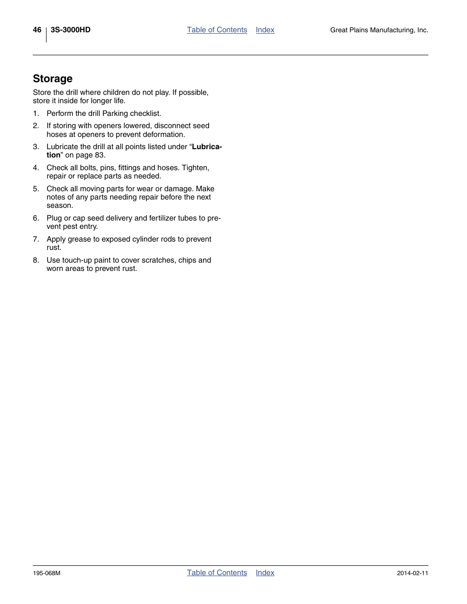 Storage | Great Plains 3S-3000HDF Operator Manual v2 User Manual | Page 50 / 118