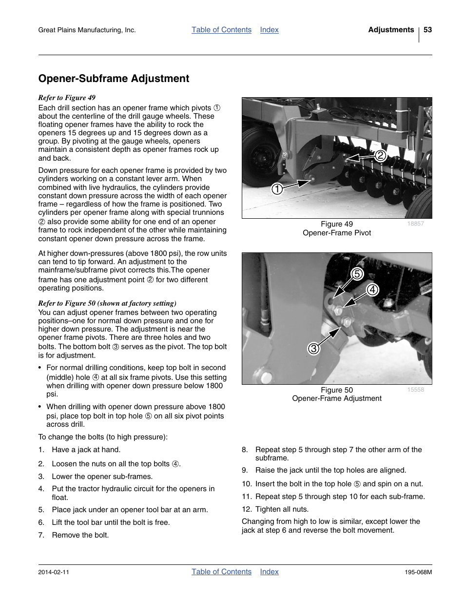 Opener-subframe adjustment | Great Plains 3S-3000HDF Operator Manual v2 User Manual | Page 57 / 118