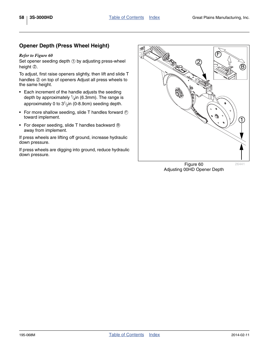 Opener depth (press wheel height) | Great Plains 3S-3000HDF Operator Manual v2 User Manual | Page 62 / 118