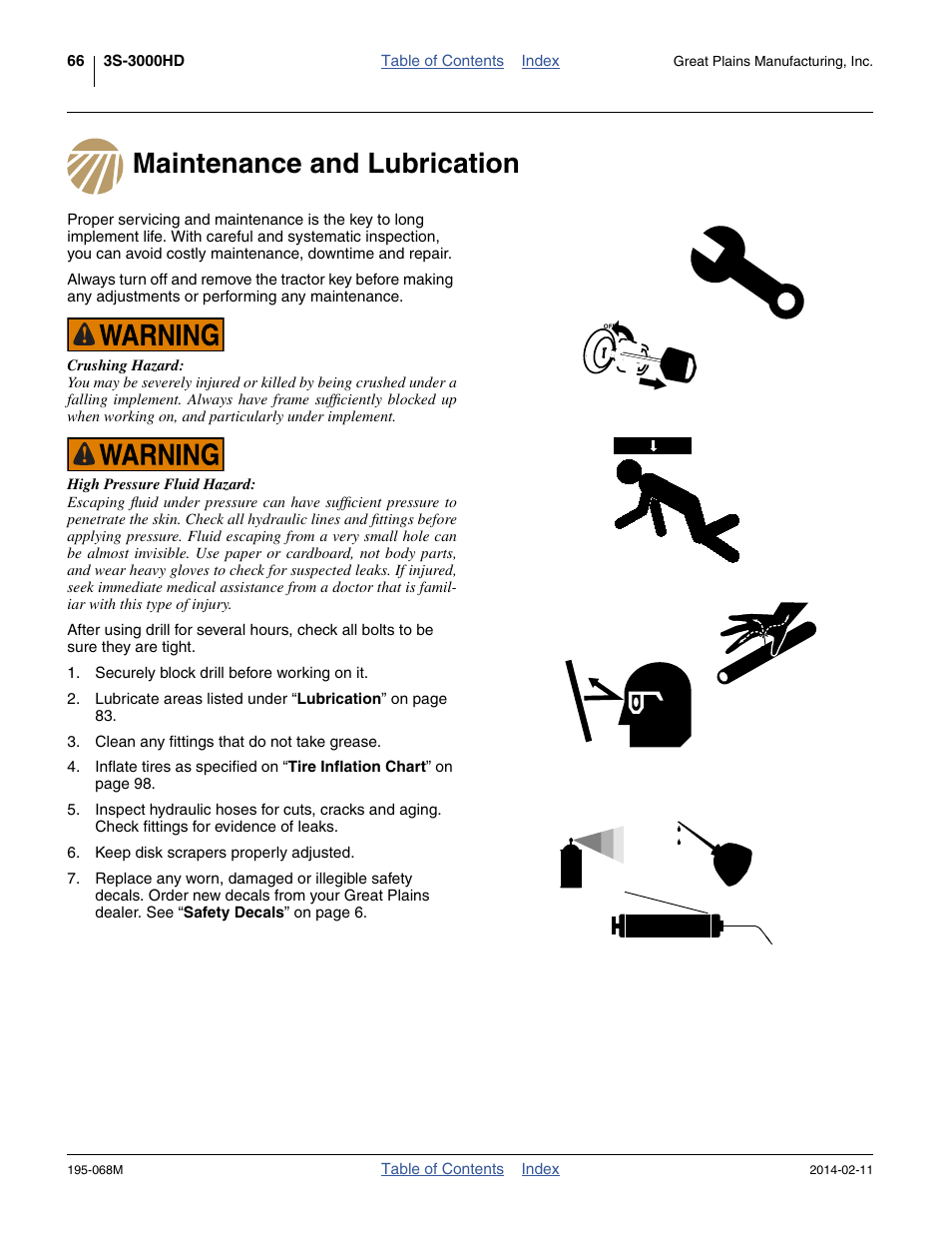 Maintenance and lubrication | Great Plains 3S-3000HDF Operator Manual v2 User Manual | Page 70 / 118