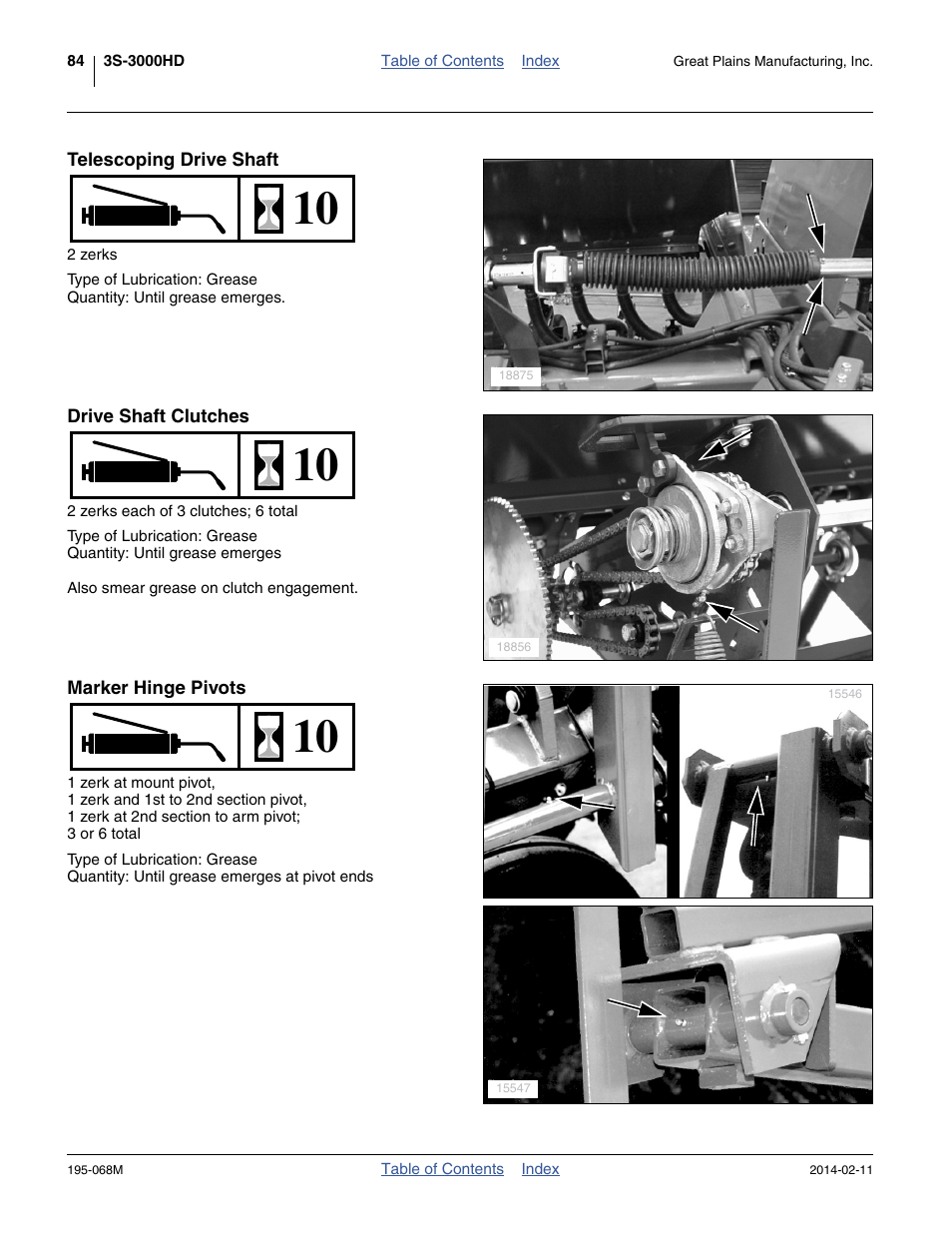 Telescoping drive shaft, Drive shaft clutches, Marker hinge pivots | Great Plains 3S-3000HDF Operator Manual v2 User Manual | Page 88 / 118