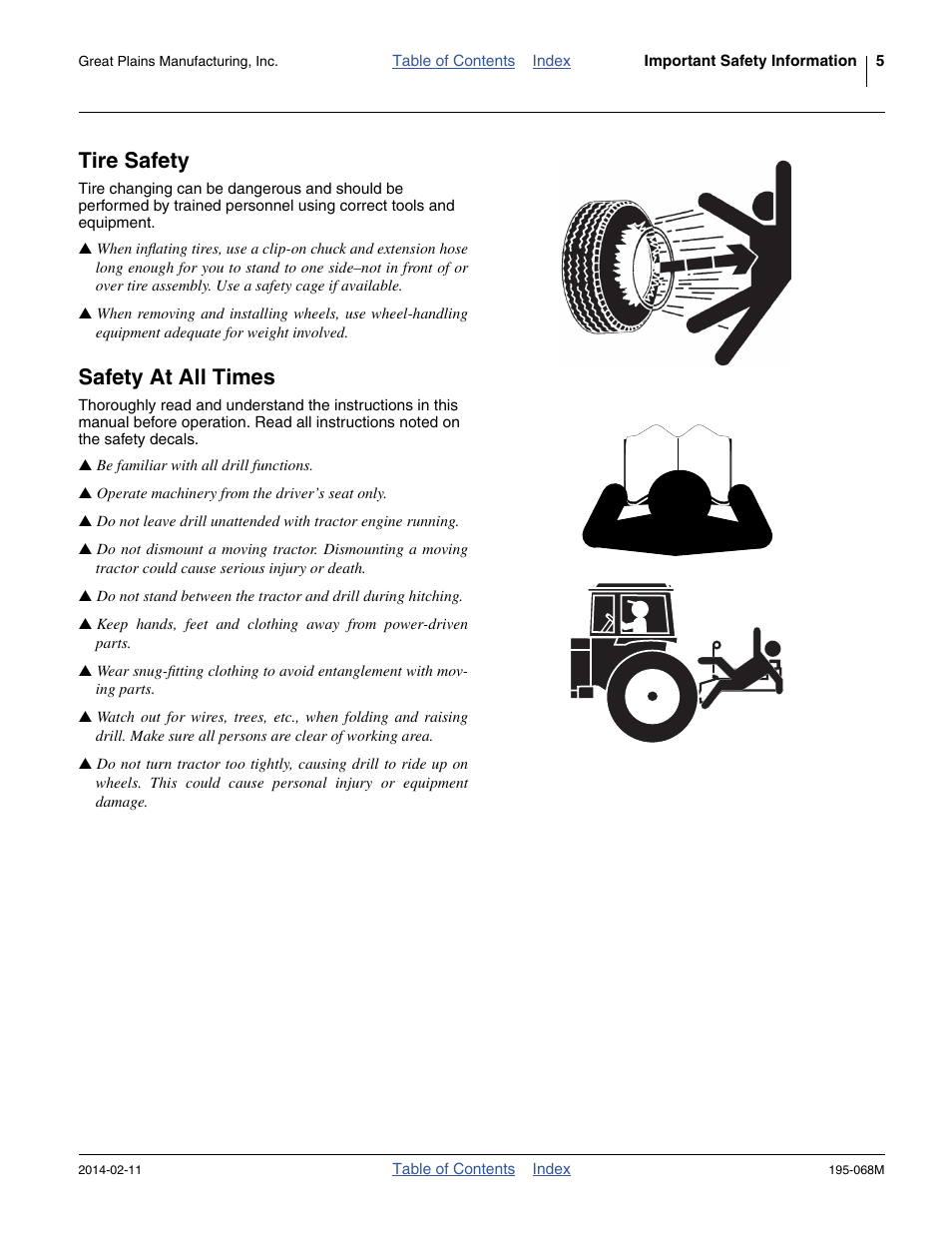 Tire safety, Safety at all times | Great Plains 3S-3000HDF Operator Manual v2 User Manual | Page 9 / 118