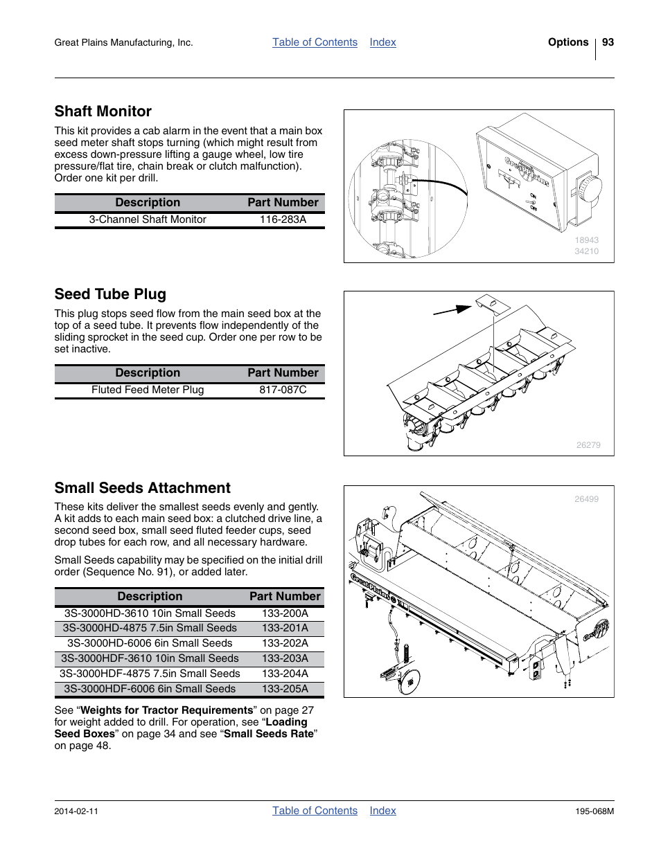 Shaft monitor, Seed tube plug, Small seeds attachment | Great Plains 3S-3000HDF Operator Manual v2 User Manual | Page 97 / 118