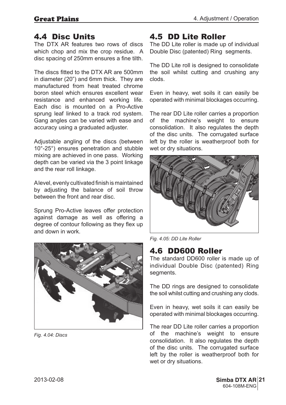 4 disc units, 5 dd lite roller, 6 dd600 roller | Great Plains Simba DTX AR Operator Manual User Manual | Page 21 / 36