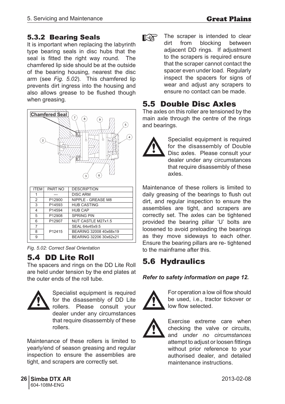 5 double disc axles, 4 dd lite roll, 6 hydraulics | 2 bearing seals | Great Plains Simba DTX AR Operator Manual User Manual | Page 26 / 36
