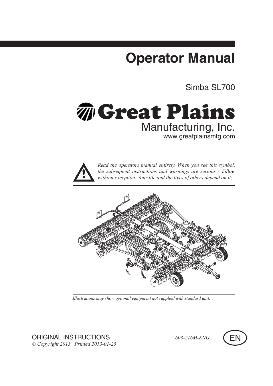 Great Plains Simba SL700 Operator Manual User Manual | 38 pages