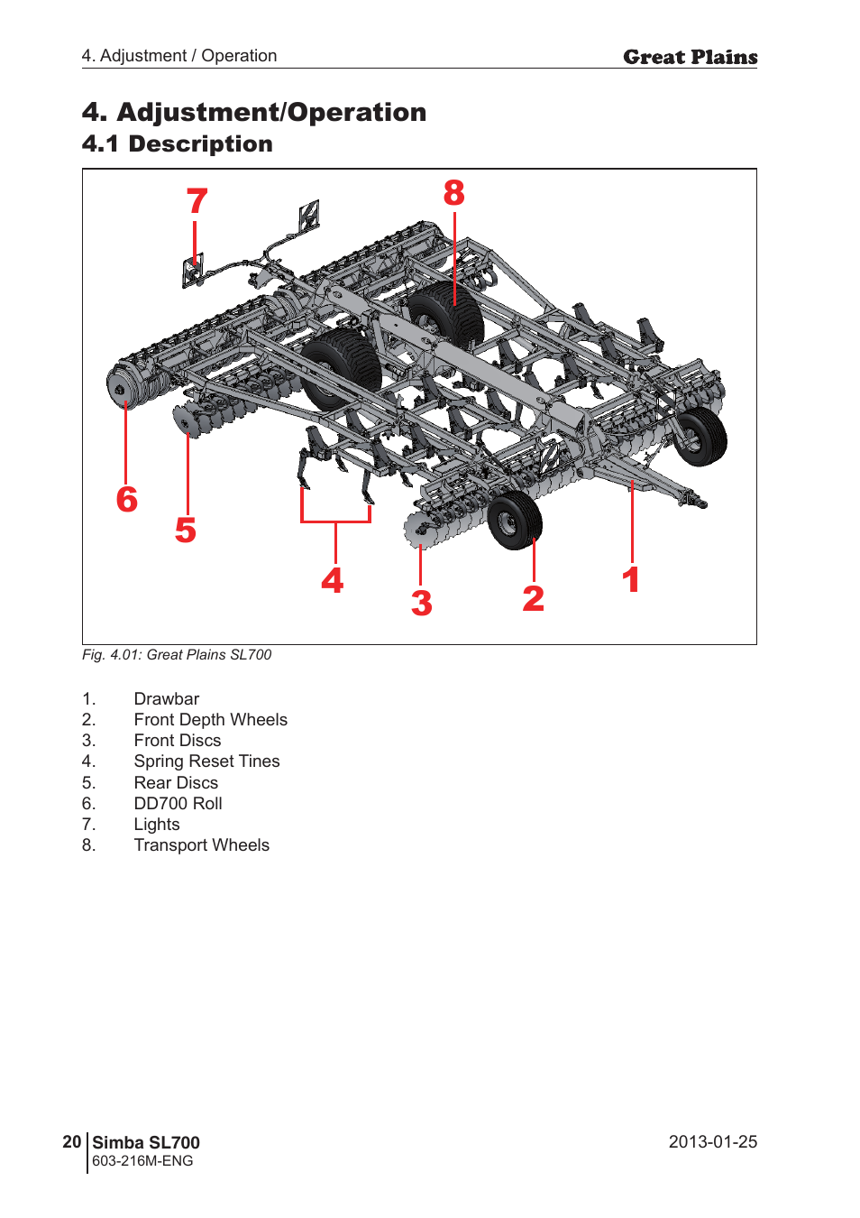 Adjustment/operation | Great Plains Simba SL700 Operator Manual User Manual | Page 20 / 38