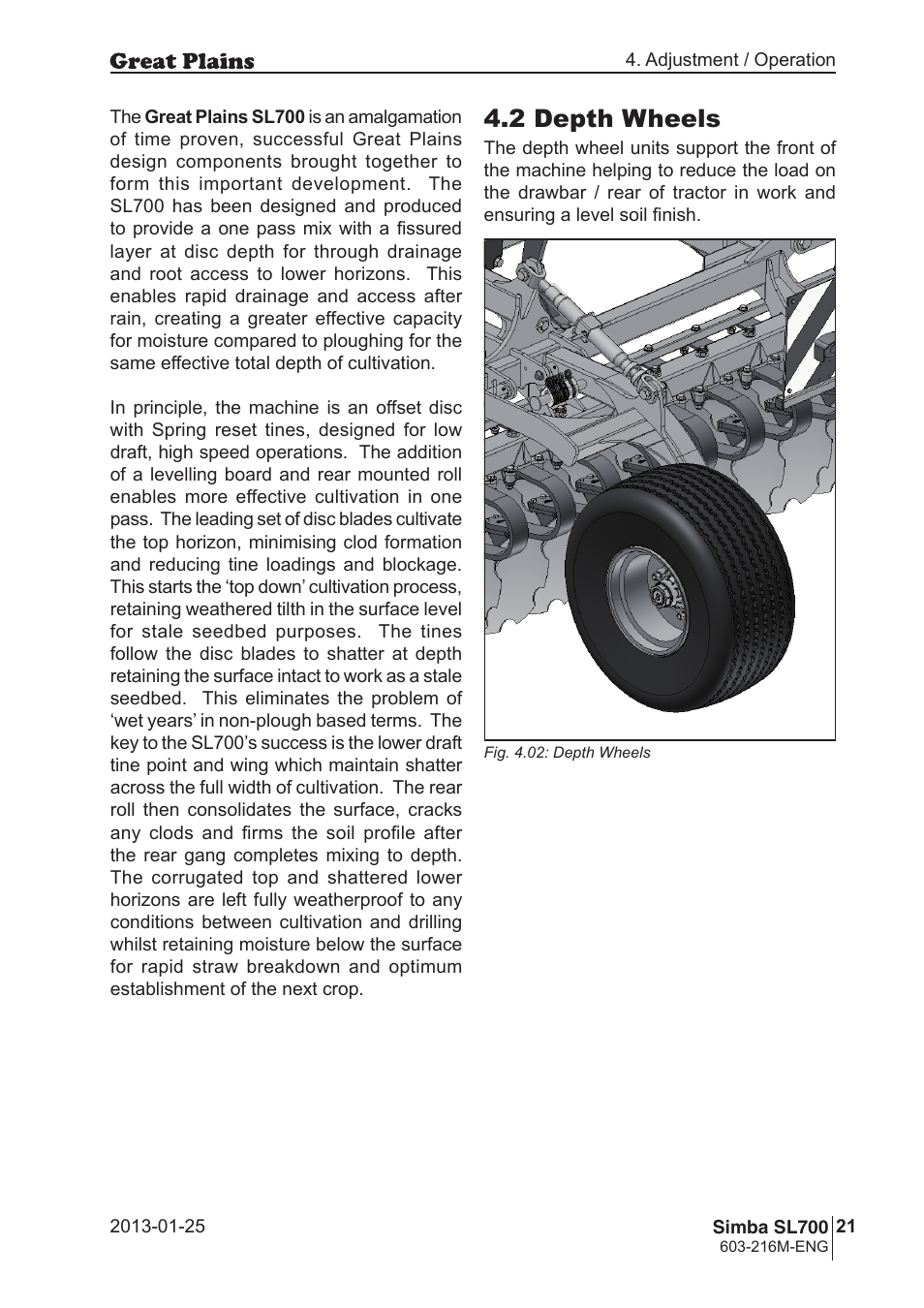2 depth wheels | Great Plains Simba SL700 Operator Manual User Manual | Page 21 / 38