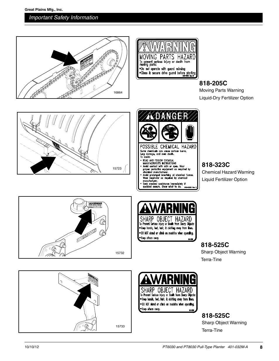 323c, 205c, 525c | Great Plains PT8030 V1013 Operator Manual User Manual | Page 10 / 56