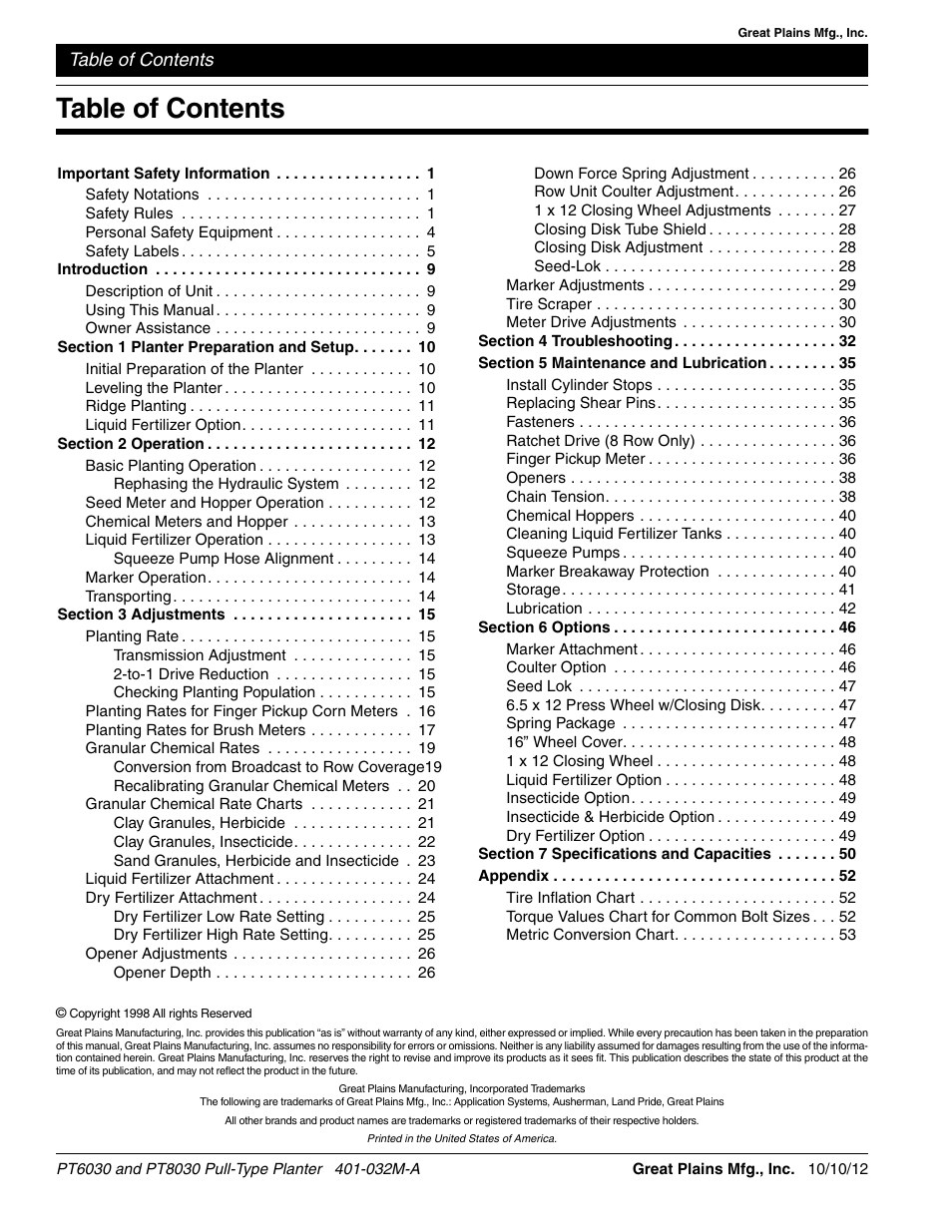 Great Plains PT8030 V1013 Operator Manual User Manual | Page 2 / 56