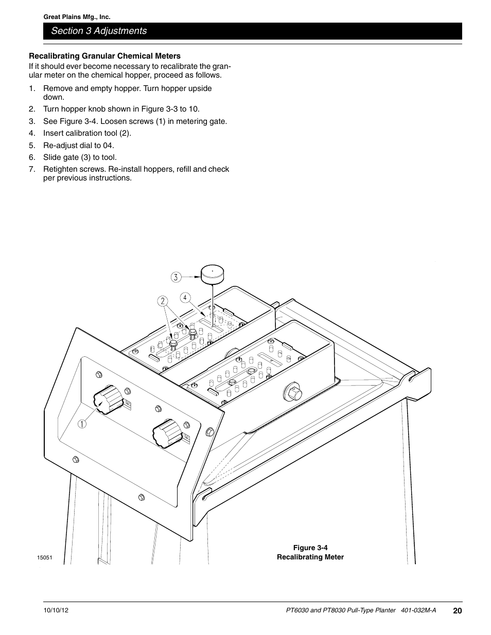 Recalibrating granular chemical meters | Great Plains PT8030 V1013 Operator Manual User Manual | Page 22 / 56