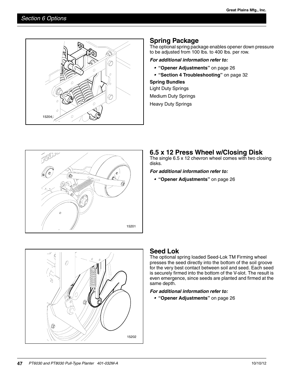 Seed lok, 5 x 12 press wheel w/closing disk, Spring package | Spring bundles | Great Plains PT8030 V1013 Operator Manual User Manual | Page 49 / 56