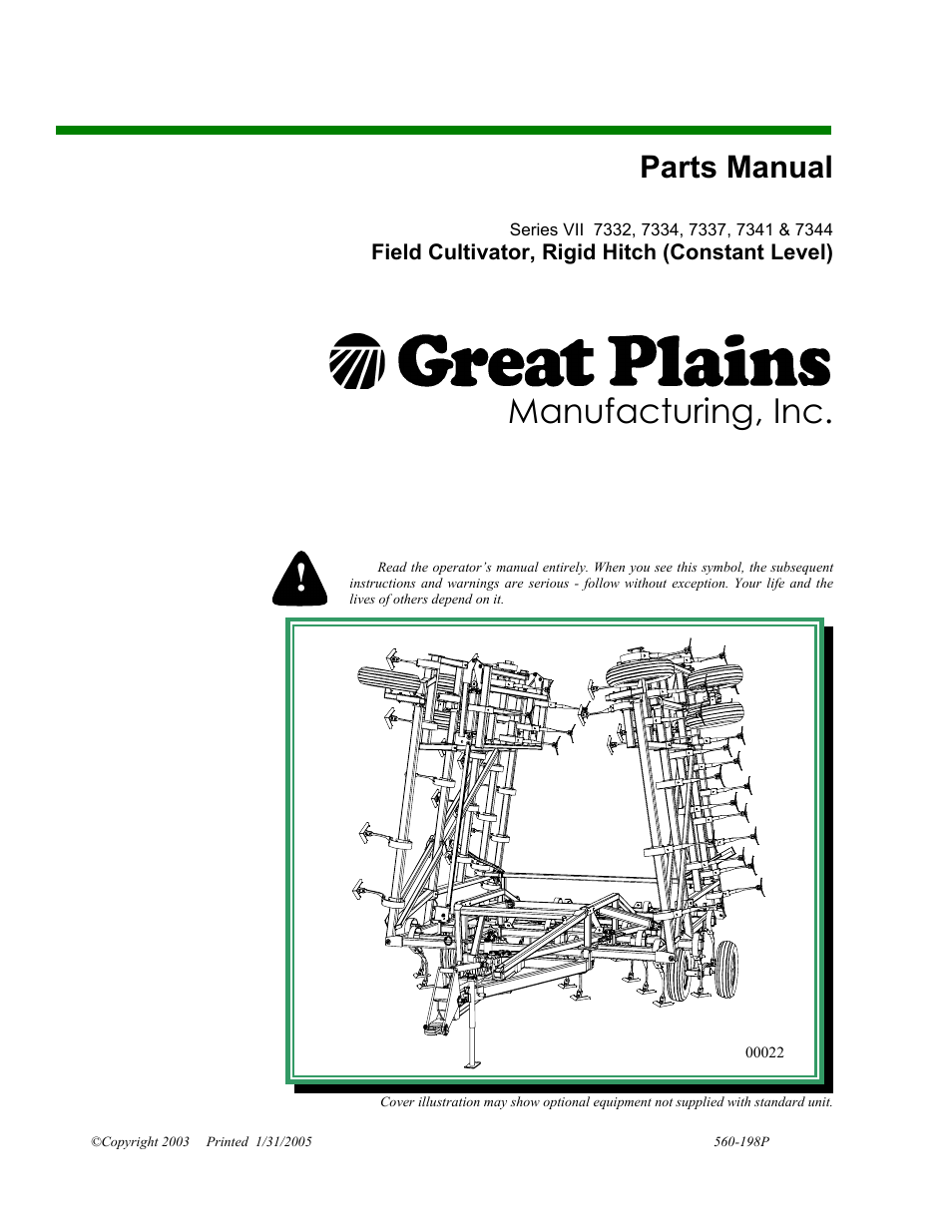 Great Plains 7344 Series VII Field Cultivator-Rigid Hitch Parts Manual User Manual | 50 pages