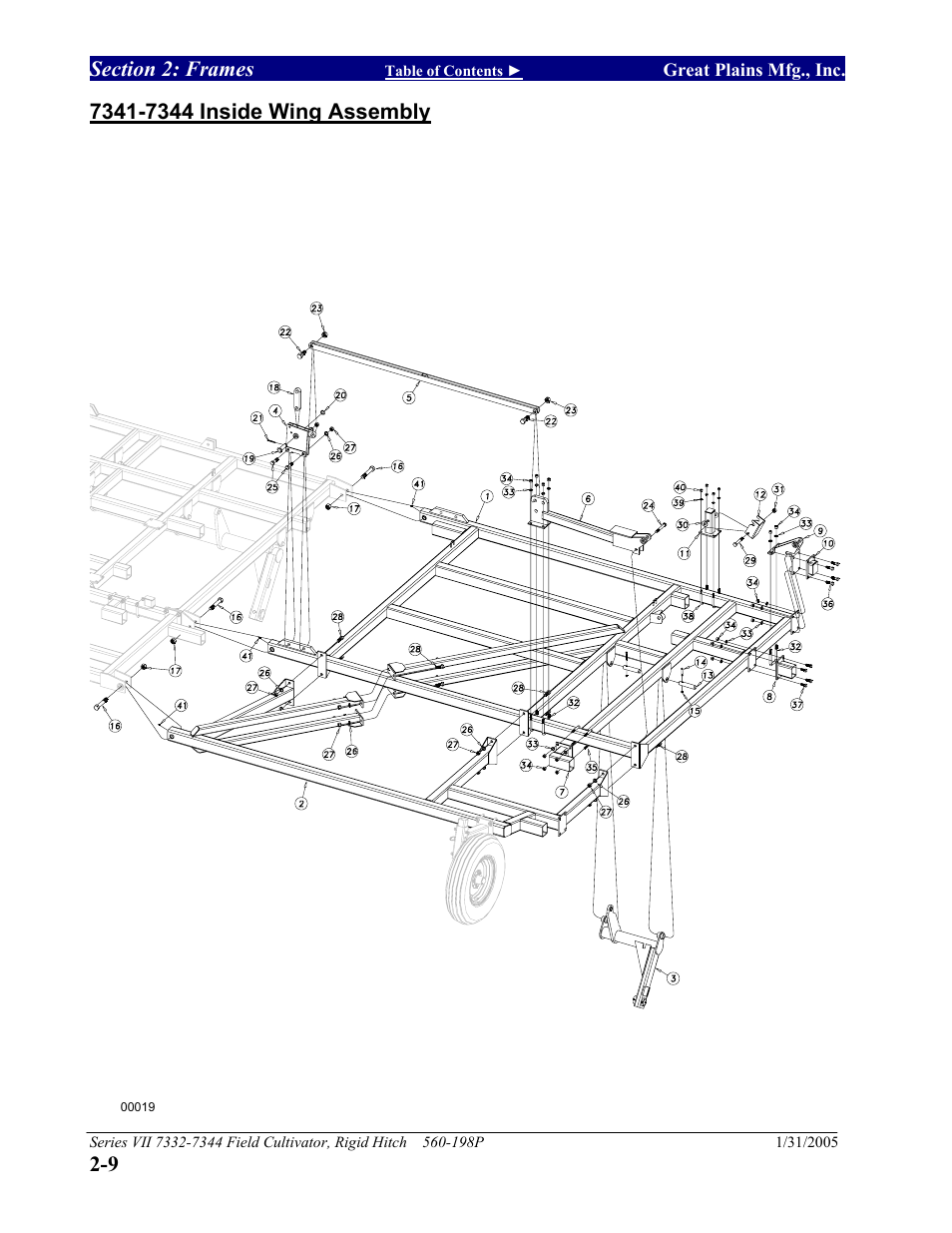 7341-7344 inside wing assembly, rigid hitch, 7341-7344 inside wing assembly -9 | Great Plains 7344 Series VII Field Cultivator-Rigid Hitch Parts Manual User Manual | Page 14 / 50