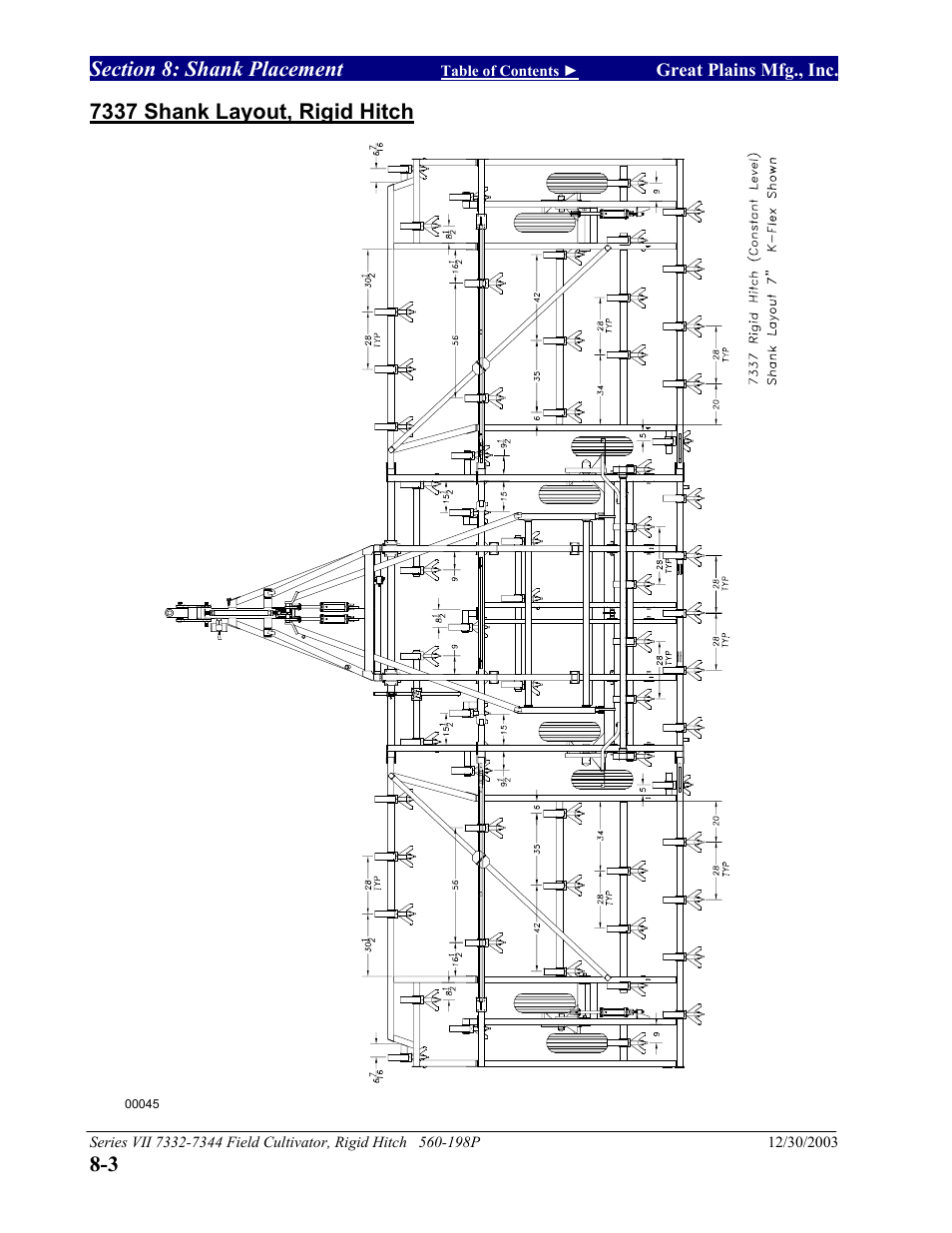 7337 shank layout, rigid hitch, 7337 shank layout, rigid hitch -3 | Great Plains 7344 Series VII Field Cultivator-Rigid Hitch Parts Manual User Manual | Page 48 / 50