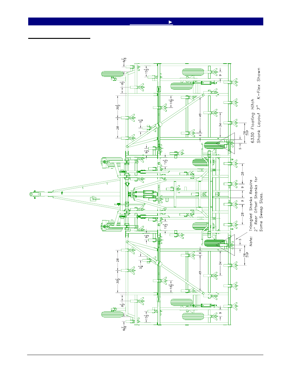 Section 4: shank placement, 6330 shank layout, Section 3 shank placement | Great Plains 6548 Series VII Field Cultivator-Floating Hitch Operator Manual User Manual | Page 34 / 62