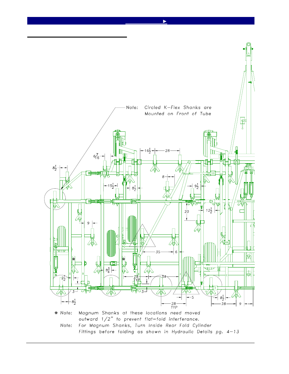 6537 double fold shank layout | Great Plains 6548 Series VII Field Cultivator-Floating Hitch Operator Manual User Manual | Page 38 / 62