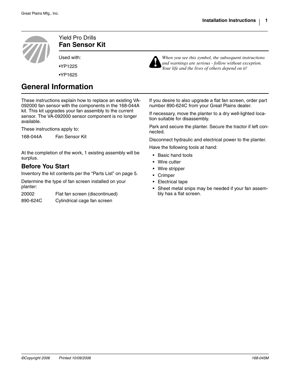 Great Plains YP1625 Installation Instructions User Manual | 5 pages