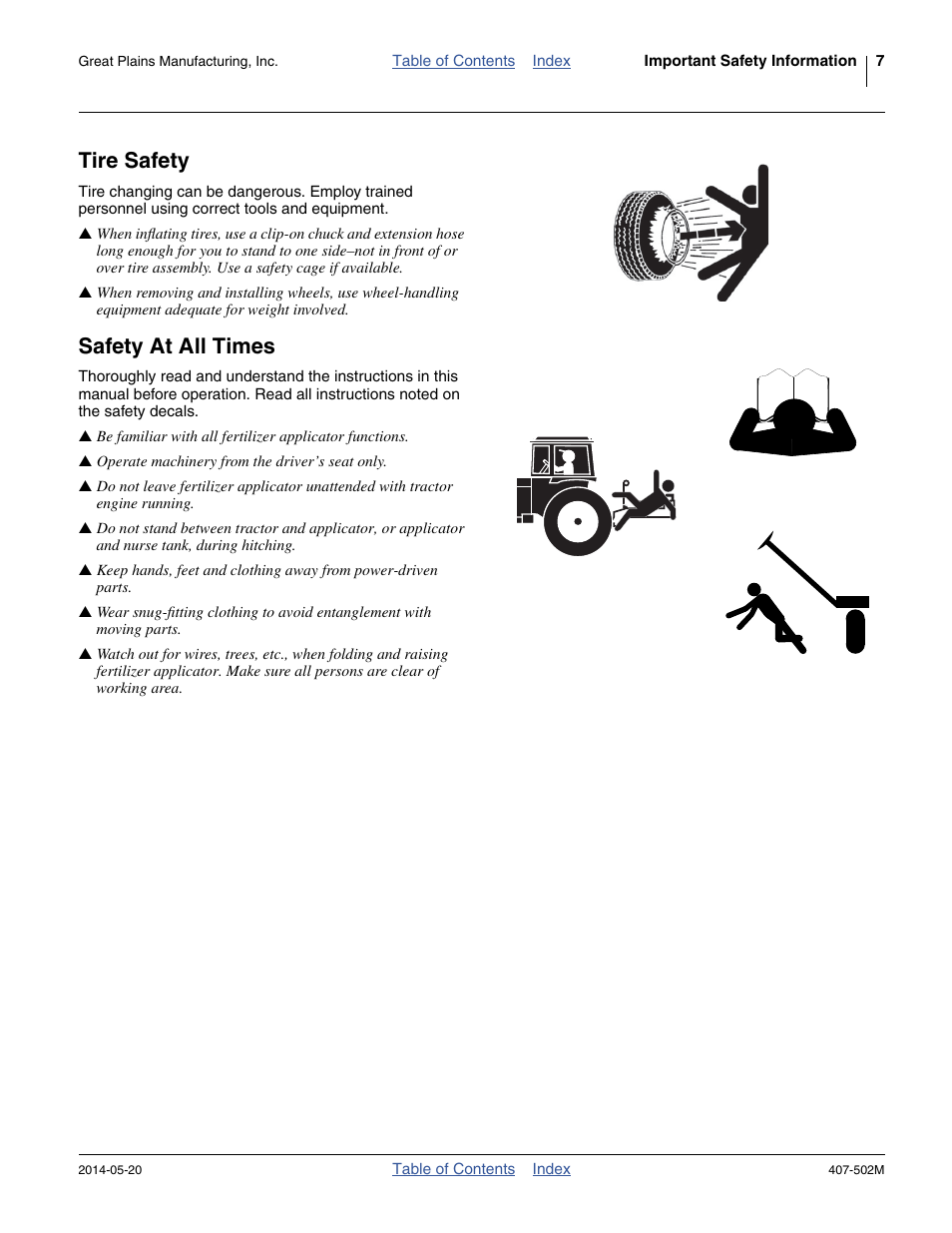 Tire safety, Safety at all times | Great Plains NP30A 30-foot Operator Manual User Manual | Page 11 / 170