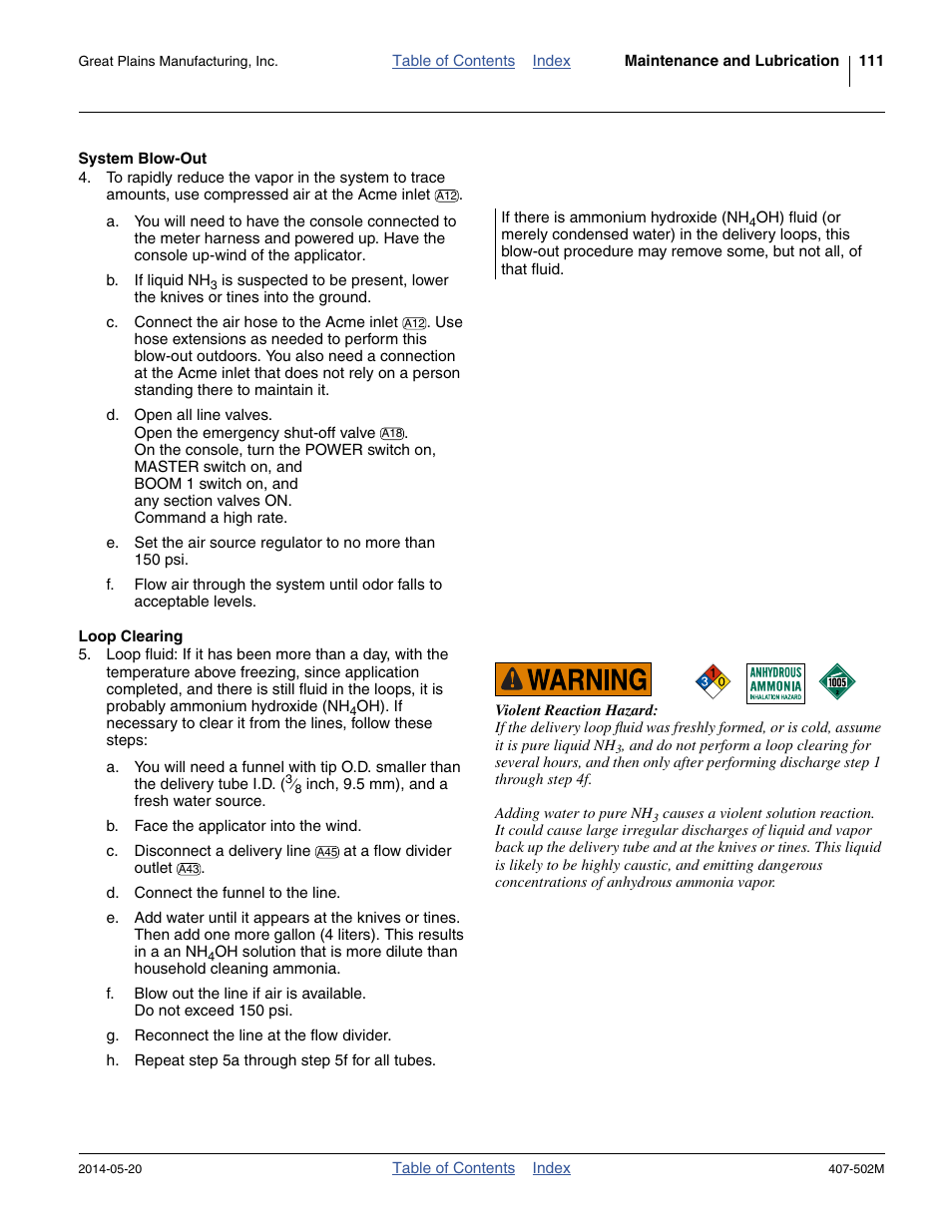 System blow-out, Loop clearing, System blow-out loop clearing | Great Plains NP30A 30-foot Operator Manual User Manual | Page 115 / 170