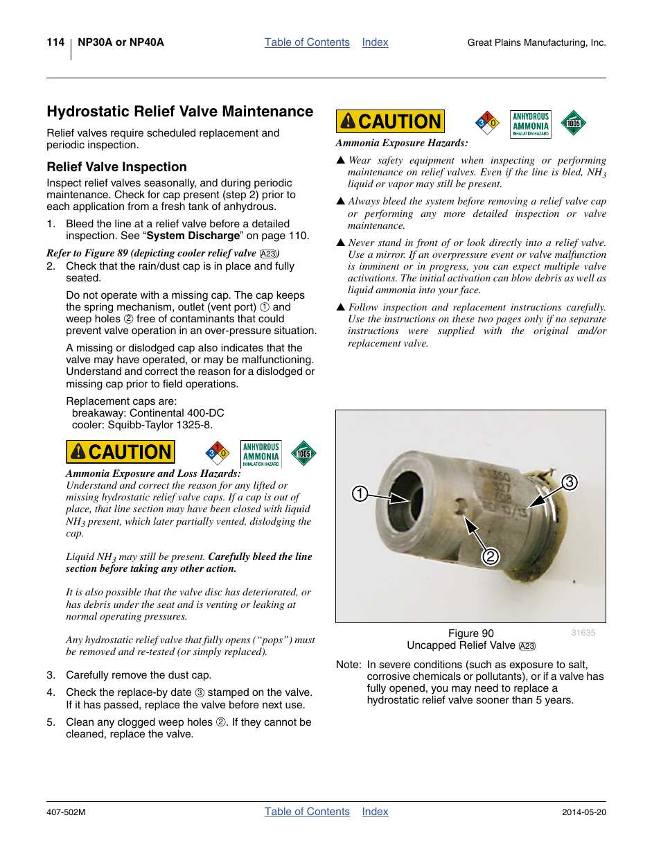 Hydrostatic relief valve maintenance, Relief valve inspection | Great Plains NP30A 30-foot Operator Manual User Manual | Page 118 / 170