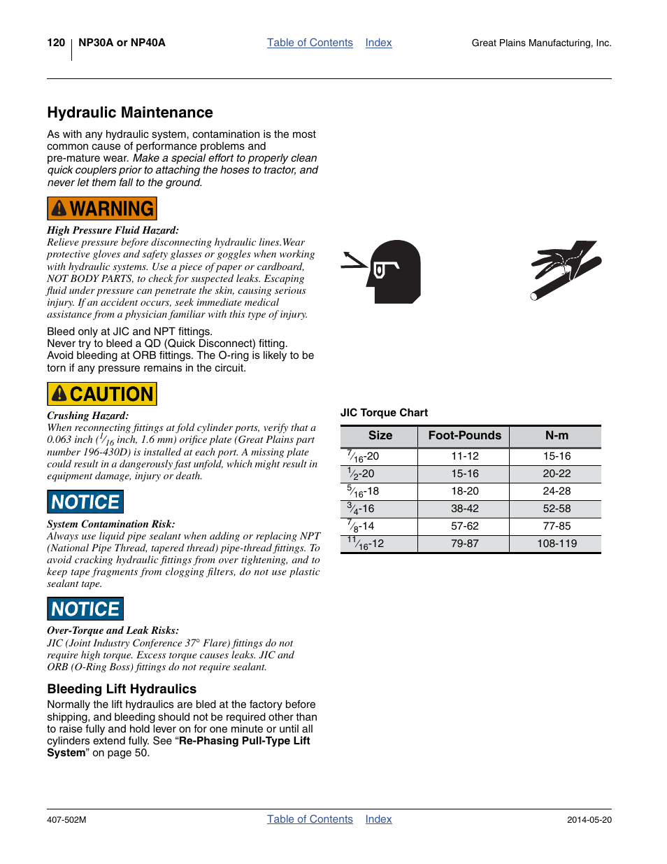 Hydraulic maintenance, Bleeding lift hydraulics | Great Plains NP30A 30-foot Operator Manual User Manual | Page 124 / 170
