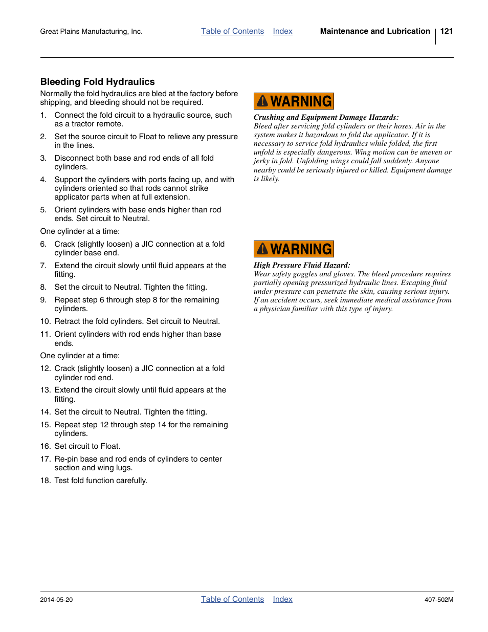 Bleeding fold hydraulics | Great Plains NP30A 30-foot Operator Manual User Manual | Page 125 / 170
