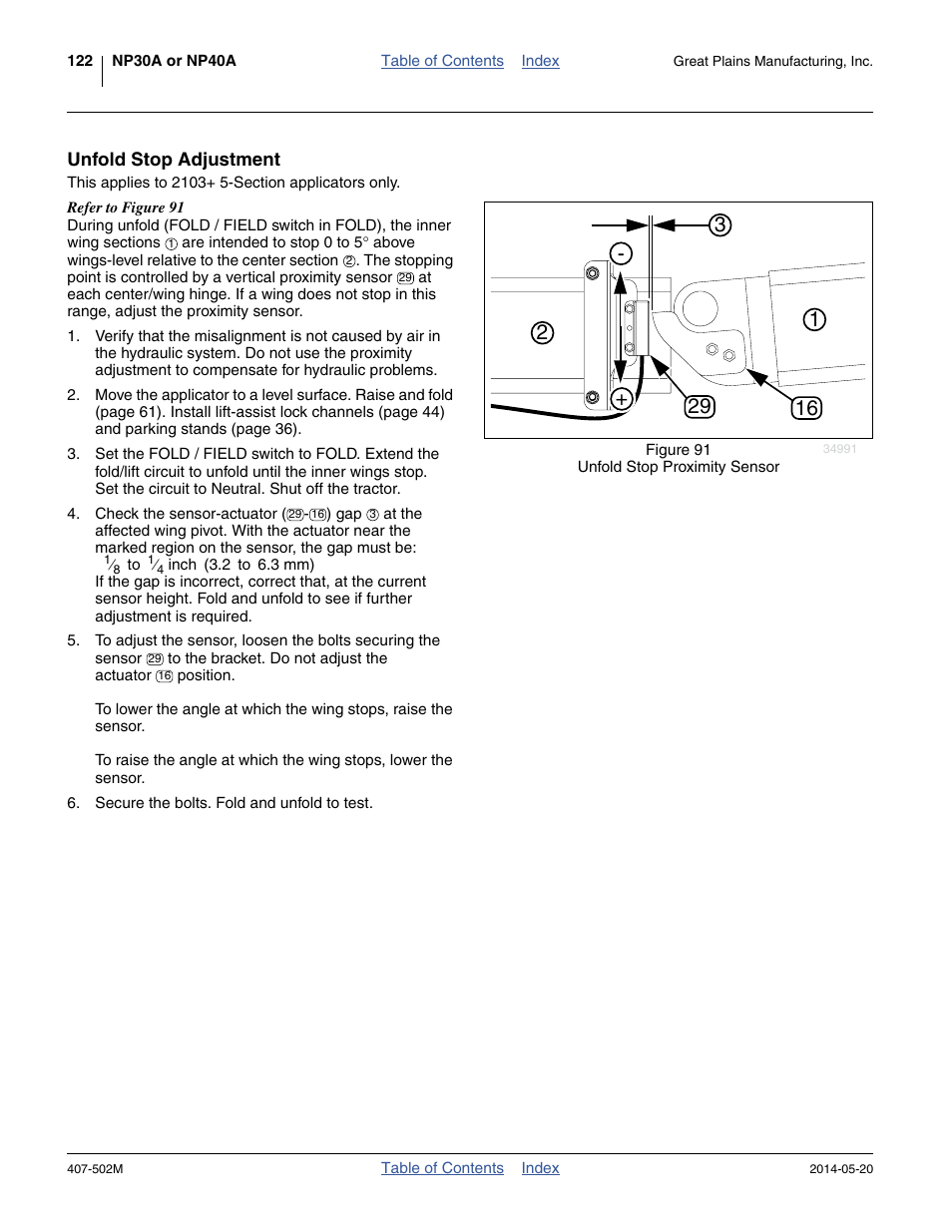 Unfold stop adjustment | Great Plains NP30A 30-foot Operator Manual User Manual | Page 126 / 170