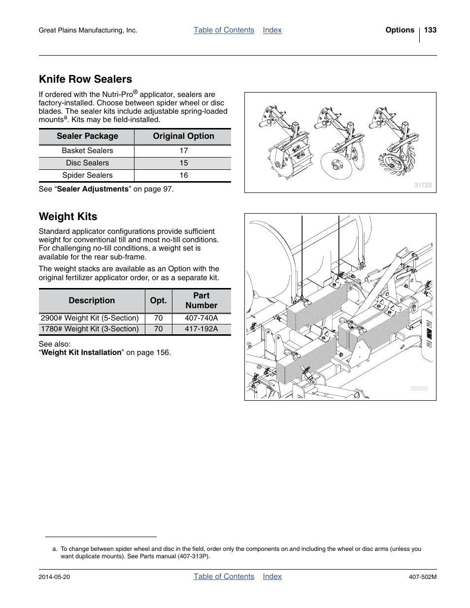 Knife row sealers, Weight kits | Great Plains NP30A 30-foot Operator Manual User Manual | Page 137 / 170