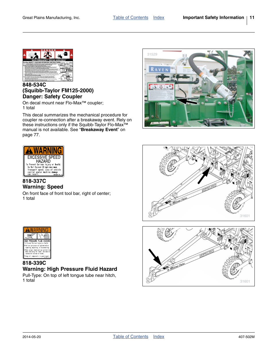 337c warning: speed, 339c warning: high pressure fluid hazard | Great Plains NP30A 30-foot Operator Manual User Manual | Page 15 / 170