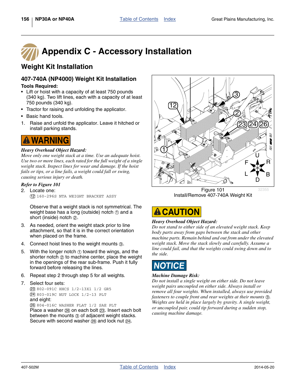 Appendix c - accessory installation, Weight kit installation, 740a (np4000) weight kit installation | Tools required | Great Plains NP30A 30-foot Operator Manual User Manual | Page 160 / 170