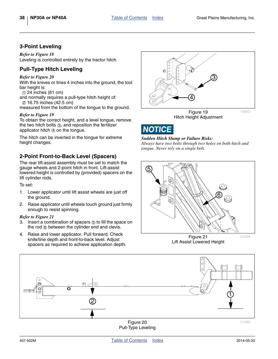 Point leveling, Pull-type hitch leveling, Point front-to-back level (spacers) | Great Plains NP30A 30-foot Operator Manual User Manual | Page 42 / 170