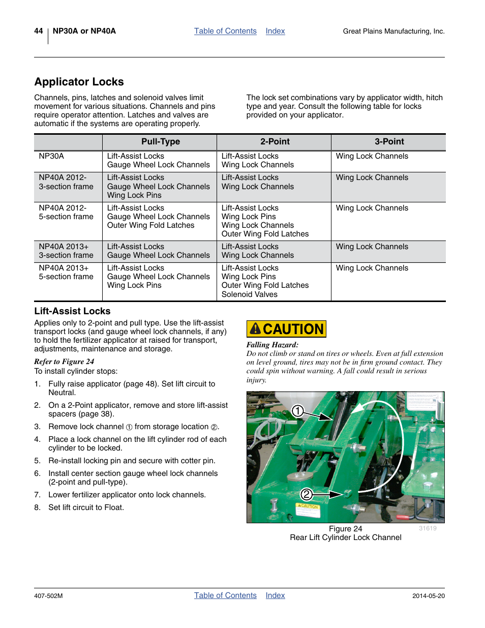 Applicator locks, Lift-assist locks | Great Plains NP30A 30-foot Operator Manual User Manual | Page 48 / 170