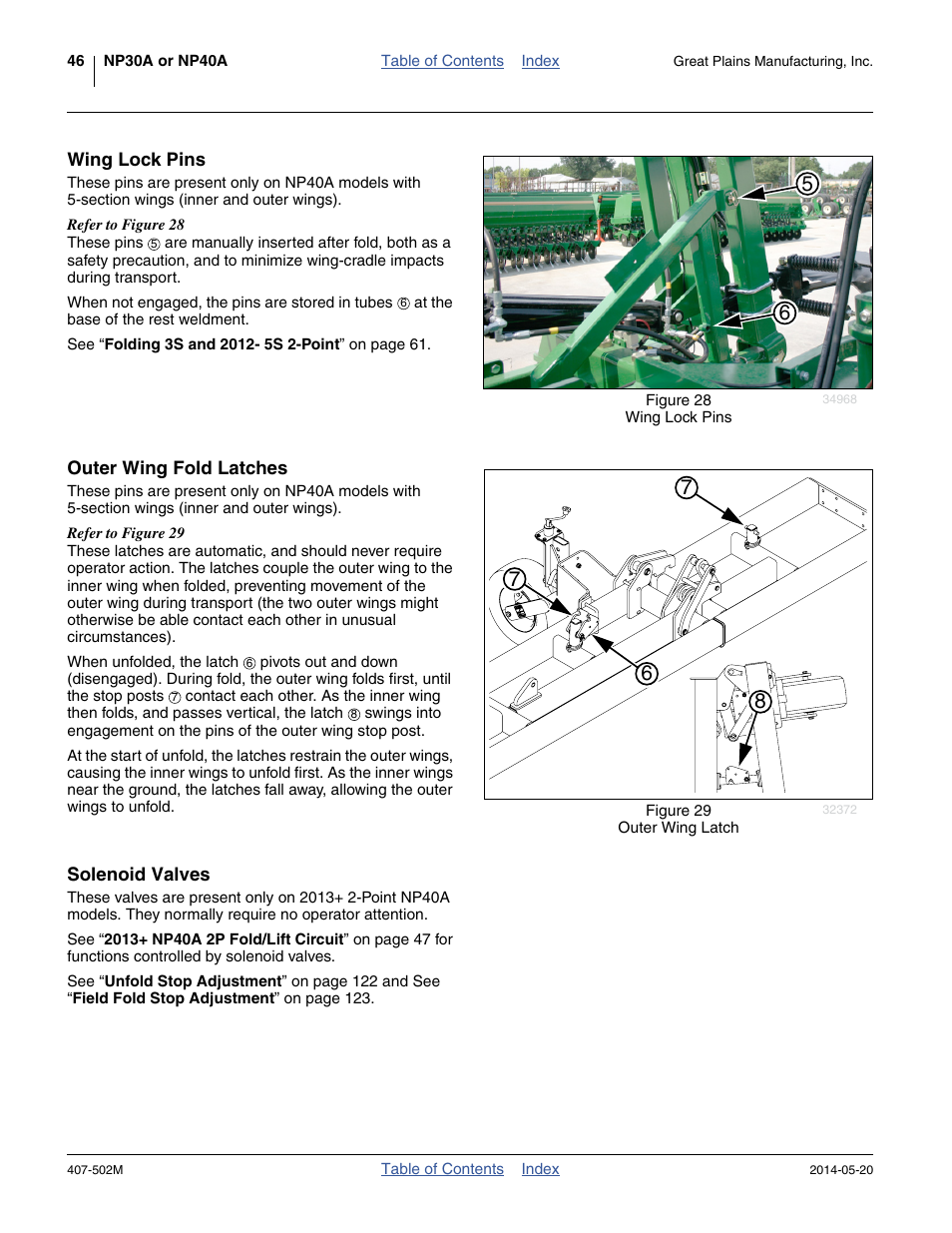Wing lock pins, Outer wing fold latches, Solenoid valves | Great Plains NP30A 30-foot Operator Manual User Manual | Page 50 / 170