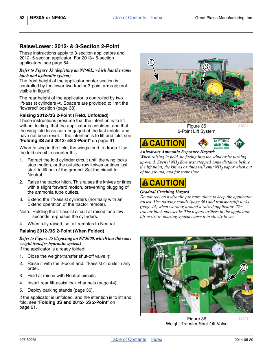 Raise/lower: 2012- & 3-section 2-point, Raising 2012-/3s 2-point (field, unfolded), Raising 2012-/3s 2-point (when folded) | Great Plains NP30A 30-foot Operator Manual User Manual | Page 56 / 170