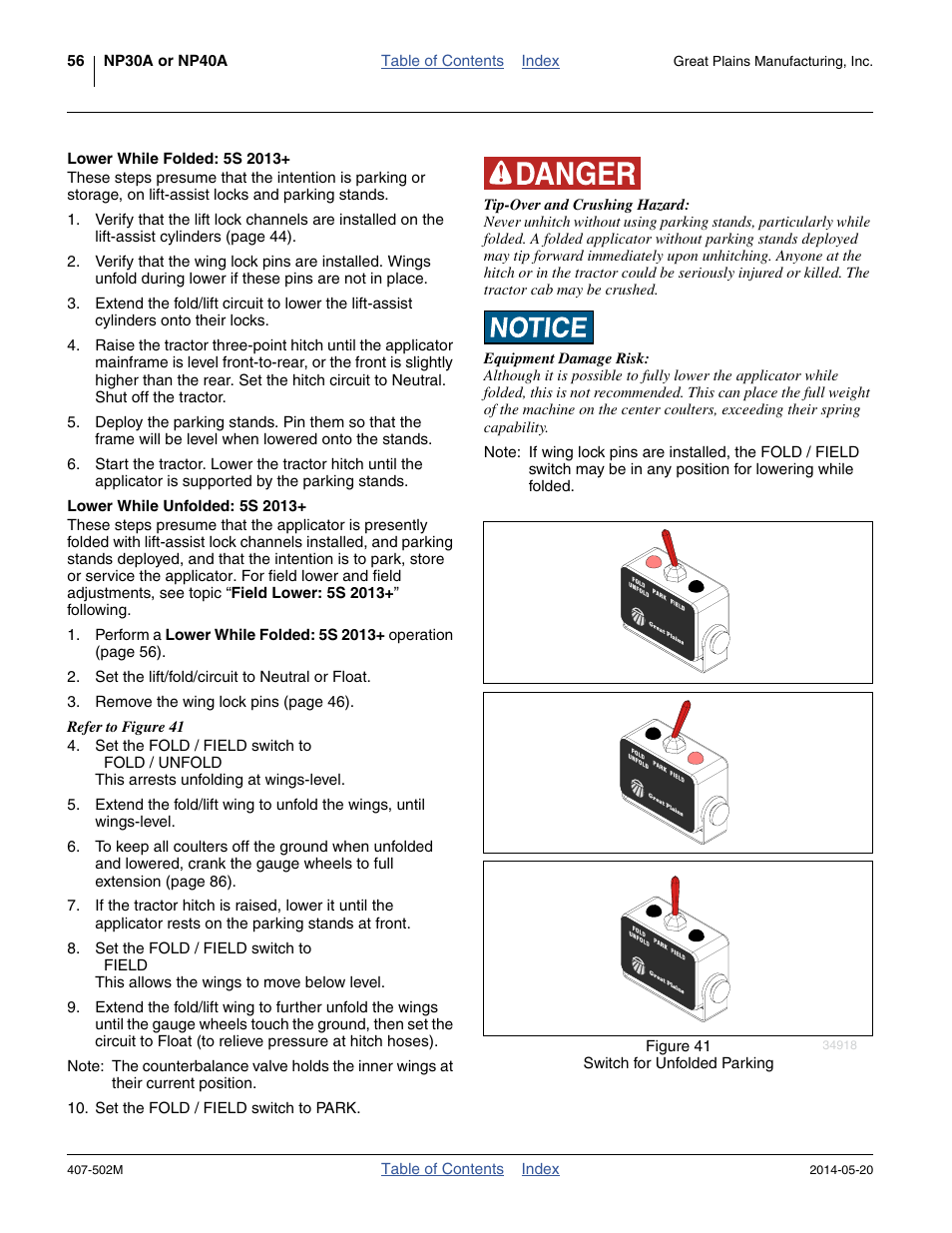 Lower while folded: 5s 2013, Lower while unfolded: 5s 2013 | Great Plains NP30A 30-foot Operator Manual User Manual | Page 60 / 170
