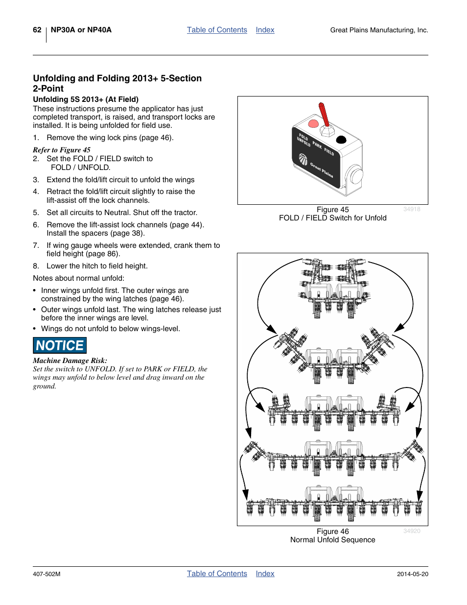 Unfolding and folding 2013+ 5-section 2-point, Unfolding 5s 2013+ (at field) | Great Plains NP30A 30-foot Operator Manual User Manual | Page 66 / 170