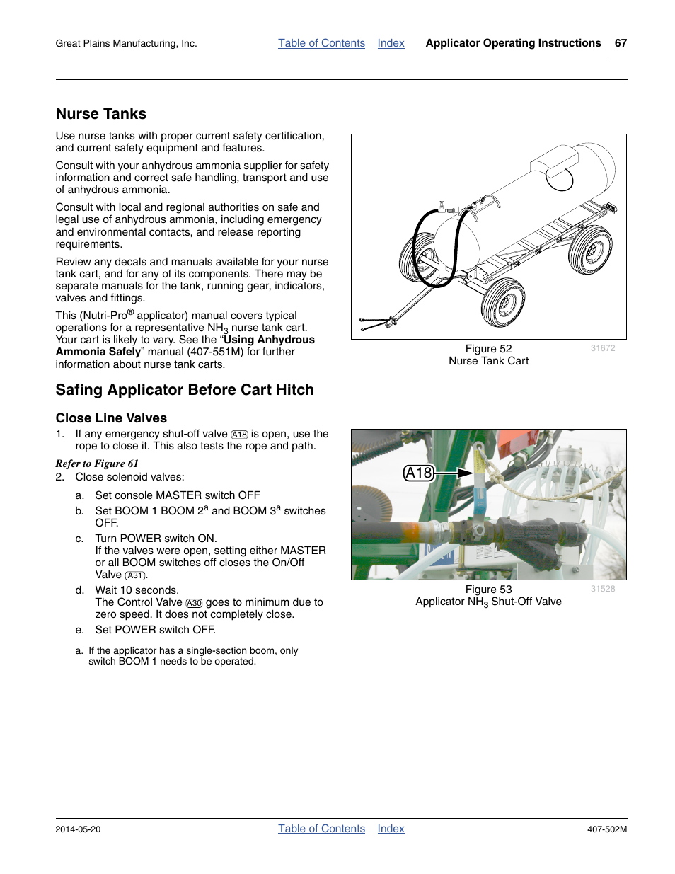 Nurse tanks, Safing applicator before cart hitch, Close line valves | Nurse tanks safing applicator before cart hitch | Great Plains NP30A 30-foot Operator Manual User Manual | Page 71 / 170