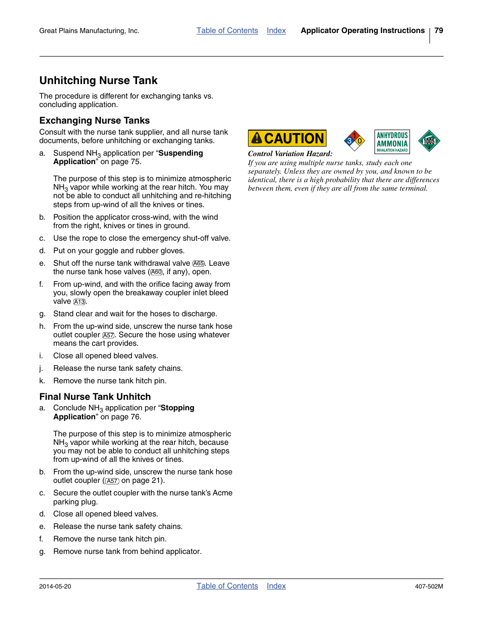 Unhitching nurse tank, Exchanging nurse tanks, Final nurse tank unhitch | Exchanging nurse tanks final nurse tank unhitch | Great Plains NP30A 30-foot Operator Manual User Manual | Page 83 / 170