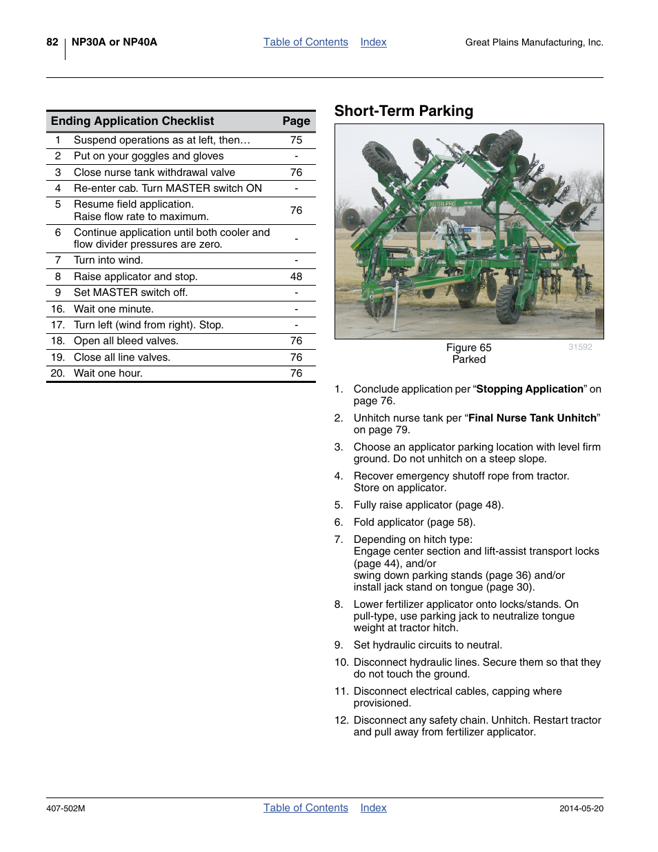 Short-term parking | Great Plains NP30A 30-foot Operator Manual User Manual | Page 86 / 170