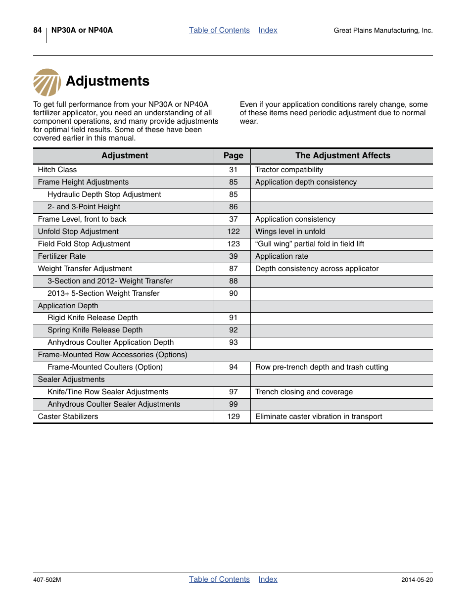 Adjustments | Great Plains NP30A 30-foot Operator Manual User Manual | Page 88 / 170