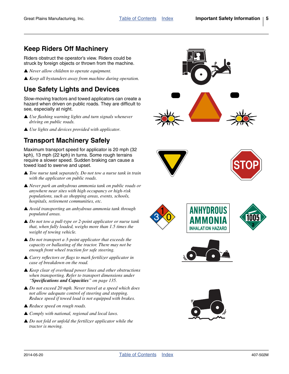 Keep riders off machinery, Use safety lights and devices, Transport machinery safely | Great Plains NP30A 30-foot Operator Manual User Manual | Page 9 / 170