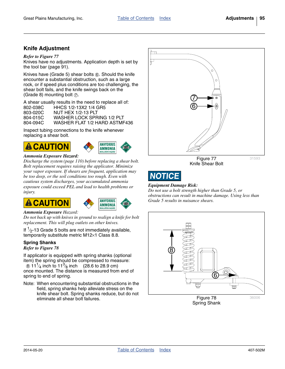 Knife adjustment, Spring shanks | Great Plains NP30A 30-foot Operator Manual User Manual | Page 99 / 170