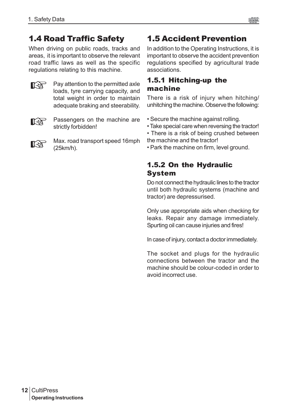5 accident prevention, 4 road traffic safety | Great Plains P13113 2004 Operator Manual User Manual | Page 12 / 36