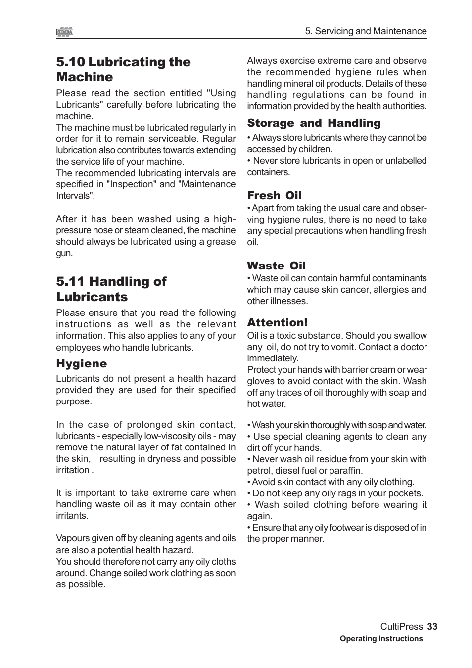 10 lubricating the machine, 11 handling of lubricants | Great Plains P13113 2004 Operator Manual User Manual | Page 33 / 36